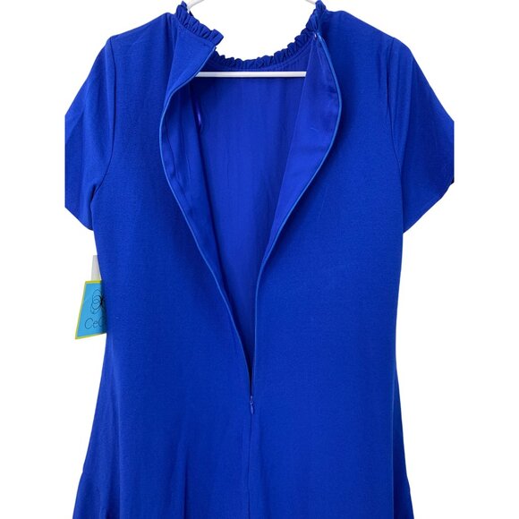 CeCe Godet Royal Blue Dress Size 8 Short Sleeve Ruffle Neck $129 NWT 7651 - Picture 8 of 8